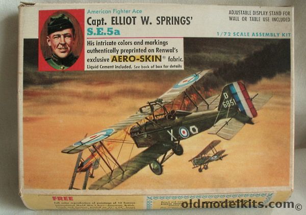 Renwal 1/72 Capt. Elliot W. Springs SE-5A Scout with Aeroskin Fabric, 262-79 plastic model kit